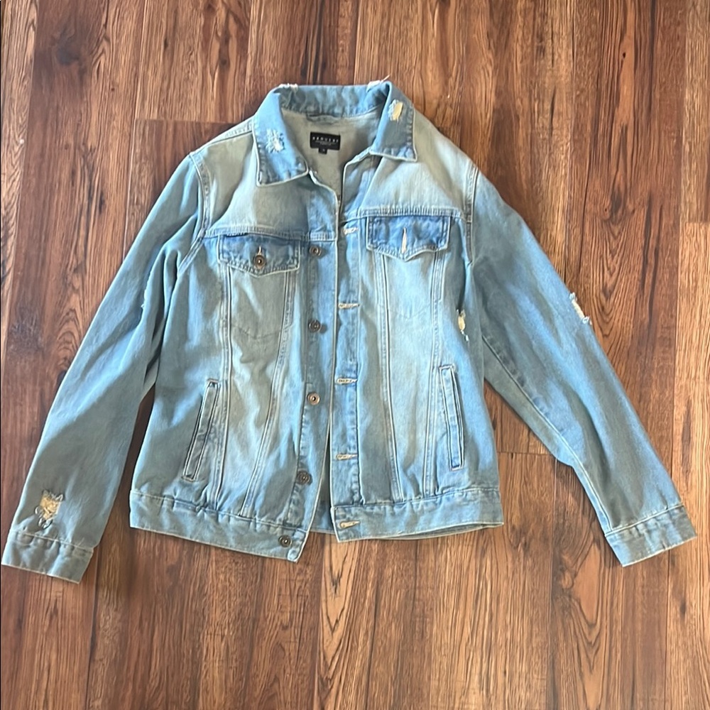 Request Premium Mens Jacket Blue Denim Distressed Raider Wash Collared Size S
